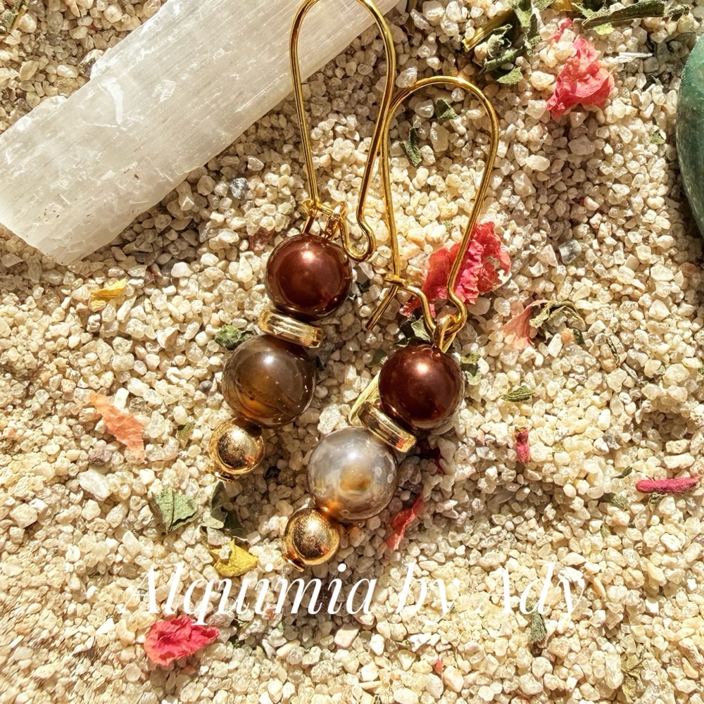 Gemstones Gold and Brown Beaded Earrings